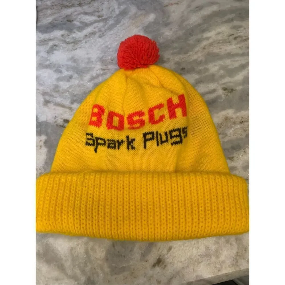 Bosch Spark Plugs Yellow and Red Beanie Hat #vintage #70’s